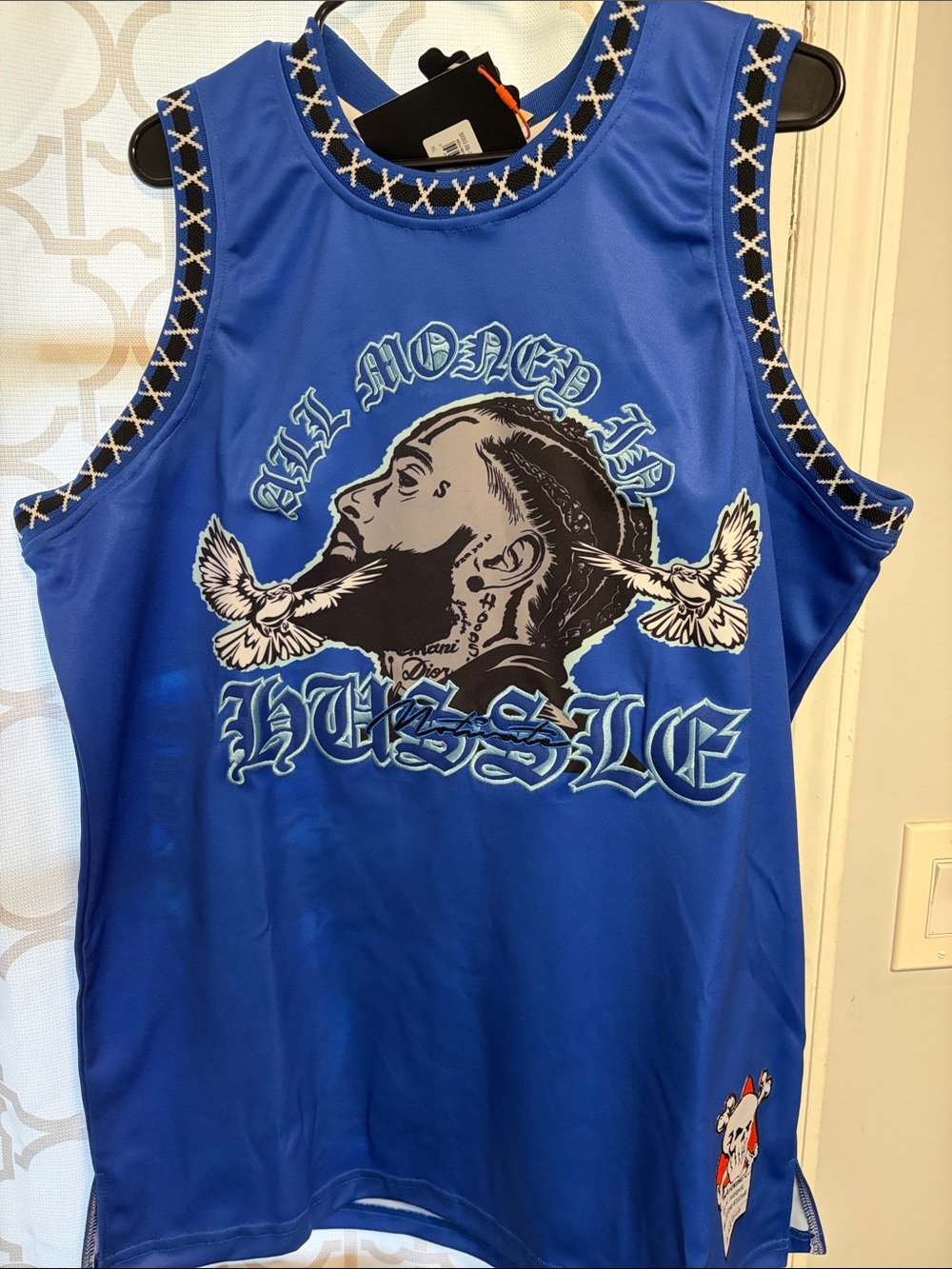 RIP Nipsey Hussle Blue Sleeveless Graphic Jersey — Hustle Print